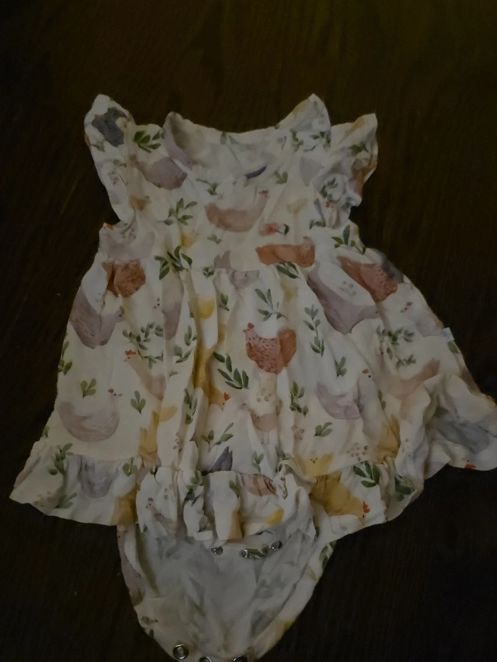 Posh Peanut White Hen Print Flutter Sleeve Dress